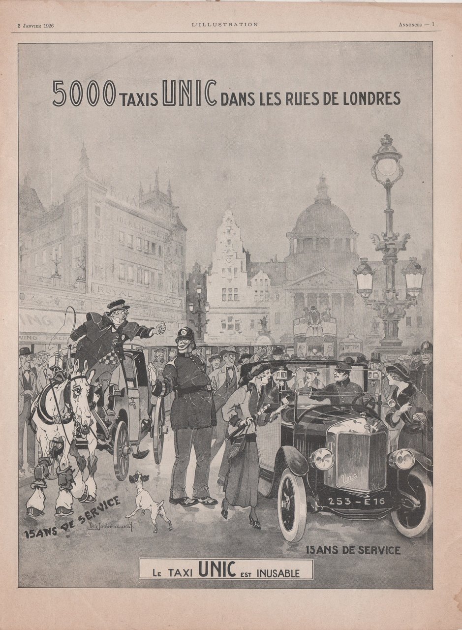 5000 taxis Unic dans les rues de Londres. Advertising 1926 | Immagine principale