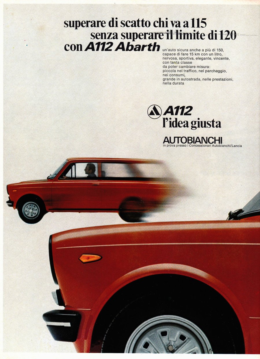 A112 Autobianchi l'idea giusta. Advertising 1974 | Immagine principale