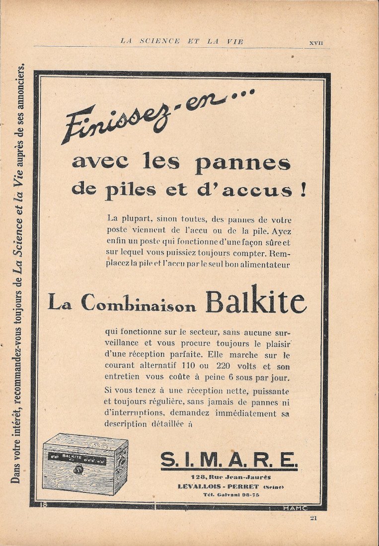 Accumulateur Balkite SIMARE - Advertising 1928 | Immagine principale