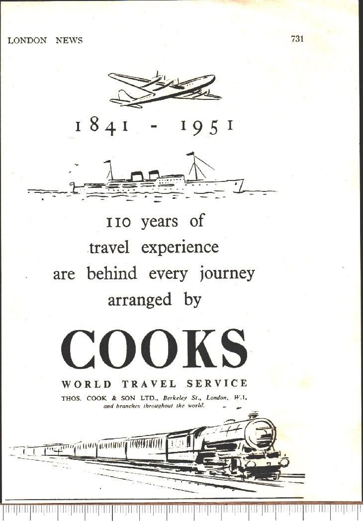 Advertising - Cooks. World Travel Service - Pubblicità 1951 | Immagine principale