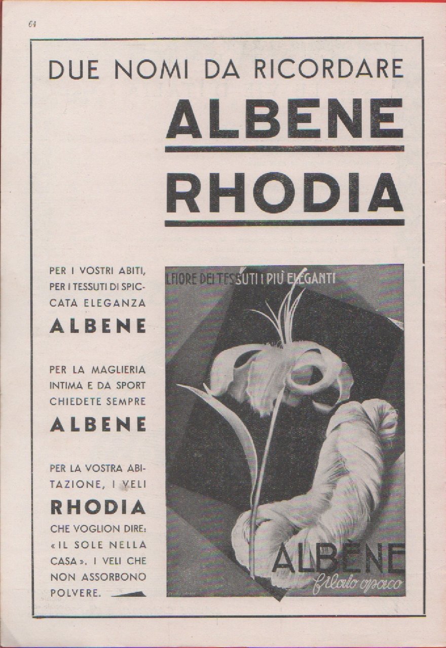 Albene, Rhoda. Due nomi da ricodare. Advertising 1937 | Immagine principale
