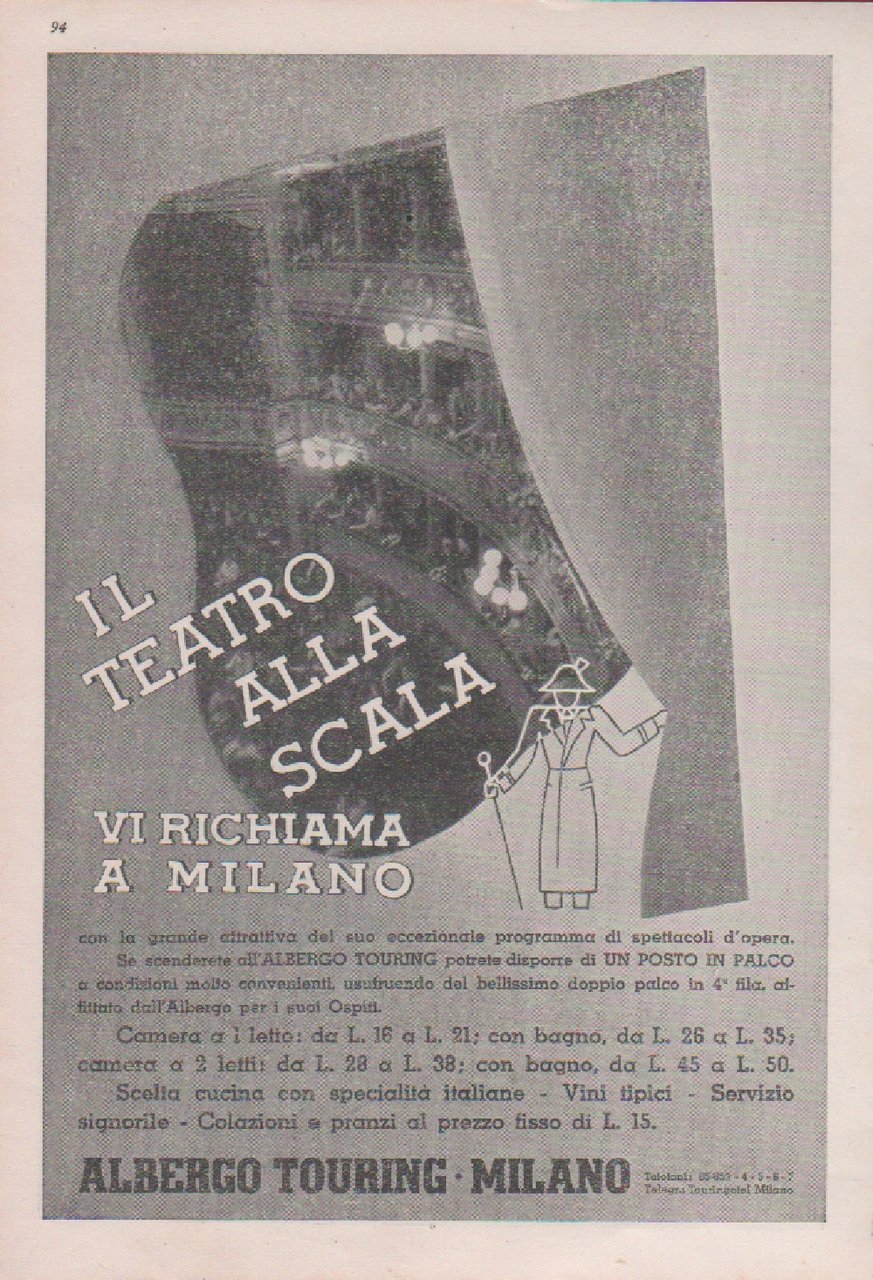 Albergo Touring Milano. Advertising 1937 | Immagine principale