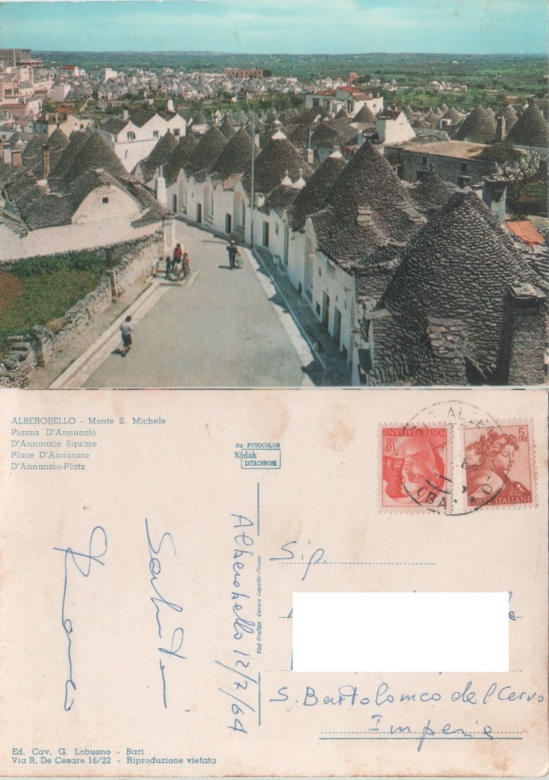 Alberobello. Monte S. Michele. Piazza D'Annunzio. Viaggiata 1964 | Immagine principale