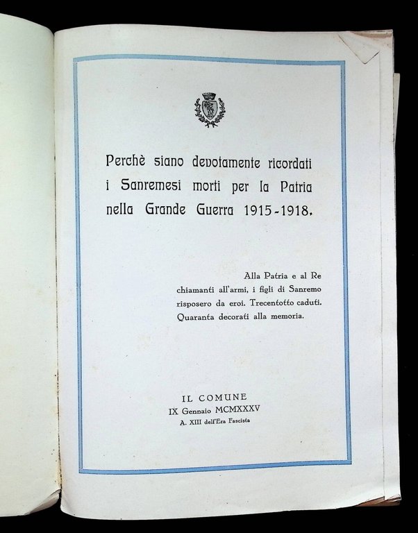 Albo d'onore dei cittadini sanremesi morti per la patria 1915-1918 …