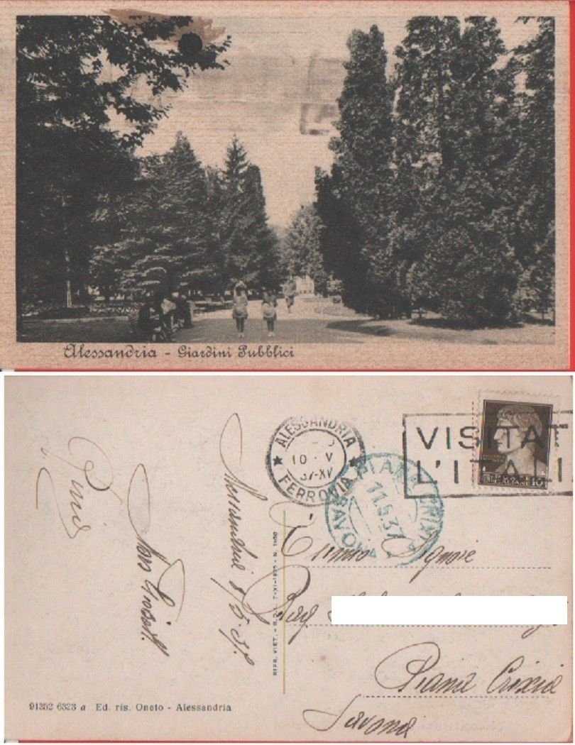Alessandria. Giardini Pubblici. Viaggiata 1937 | Immagine principale