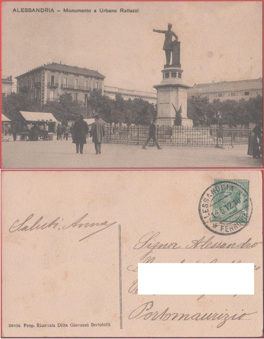 Alessandria. Monumento a Urbano Rattazzi. Viaggiata 1912 | Immagine principale