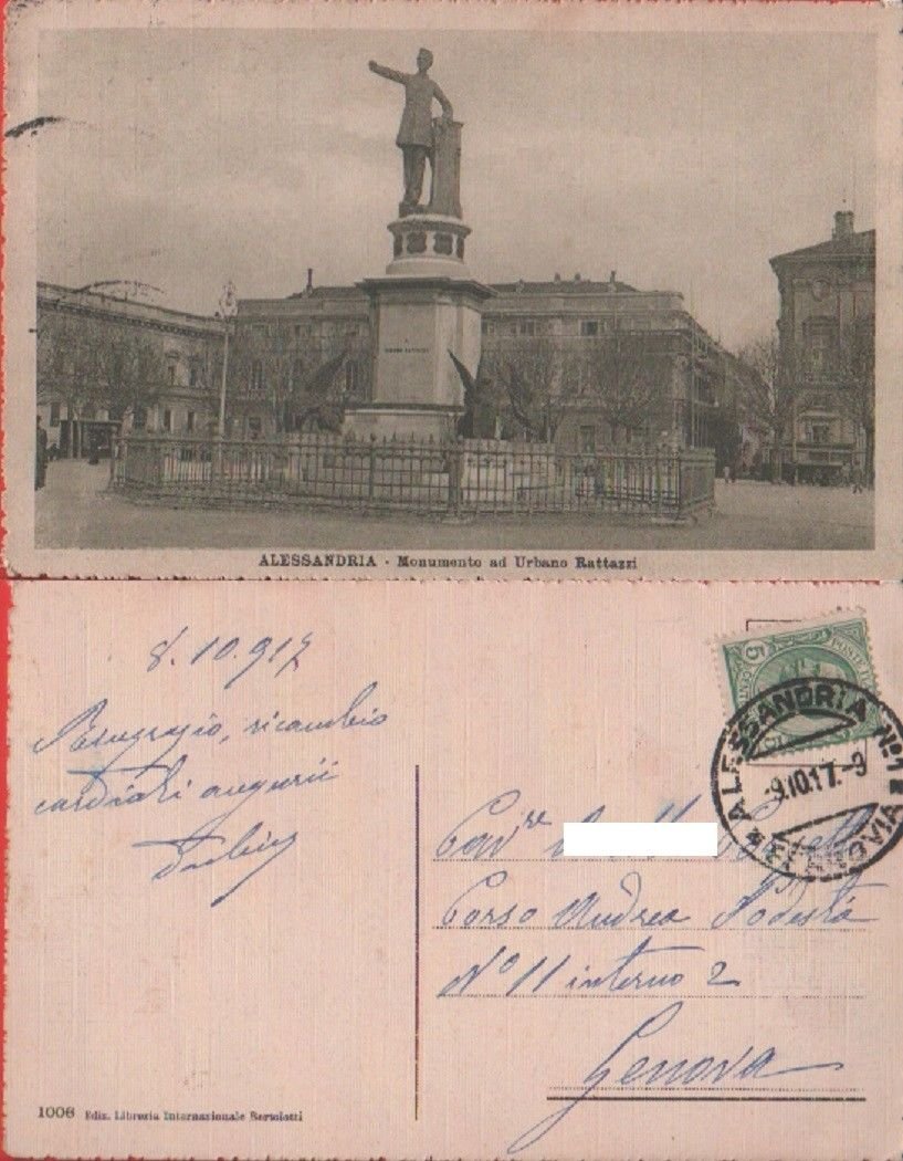 Alessandria. Monumento ad Urbano Ratazzi. Viaggiata 1917 | Immagine principale