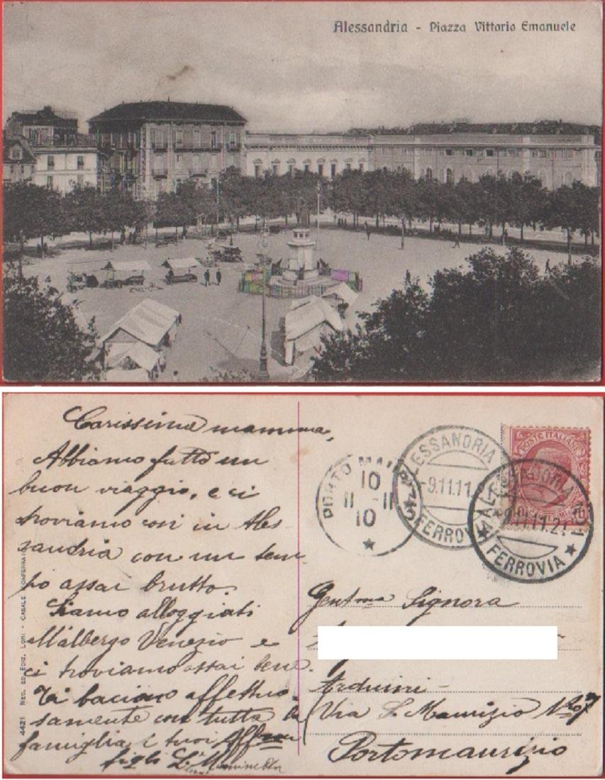 Alessandria. Piazza Vittorio Emanuele. Viaggiata 1910. Animata | Immagine principale