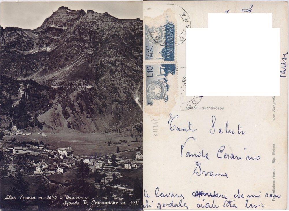 Alpe Devero (VB). Sfondo P. Cervadone. Viaggiata 1956 | Immagine principale