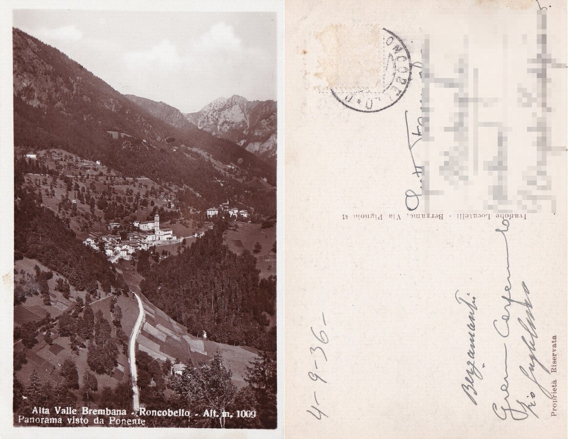 Alta Valle Brembana. Roncobello. Viaggiata 1936 | Immagine principale