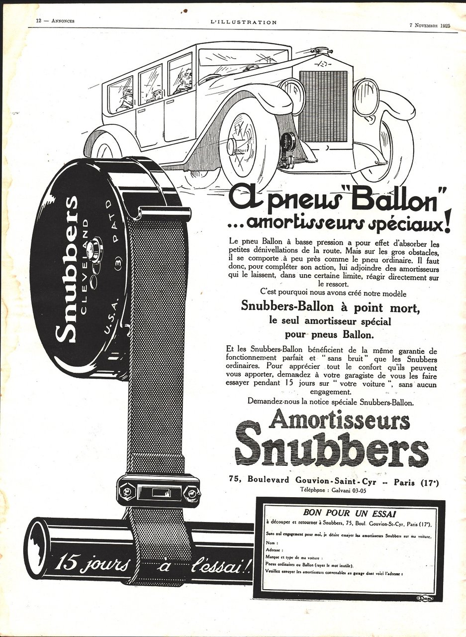 Amortisseurs Sbubbers. Advertising 1925 | Immagine principale