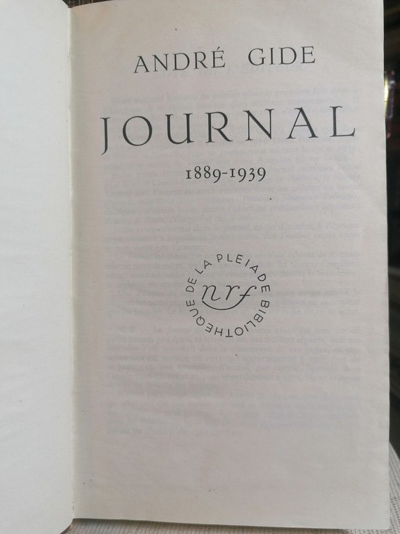 André Gide - Journal 1889-1939, Bibliotheque de la Pleiade lingua …