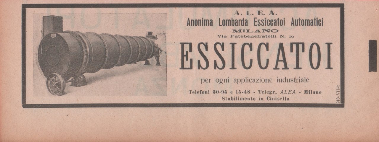 Anonima Lombarda Essiccatoi Automatici, Milano. Advertising 1926 | Immagine principale