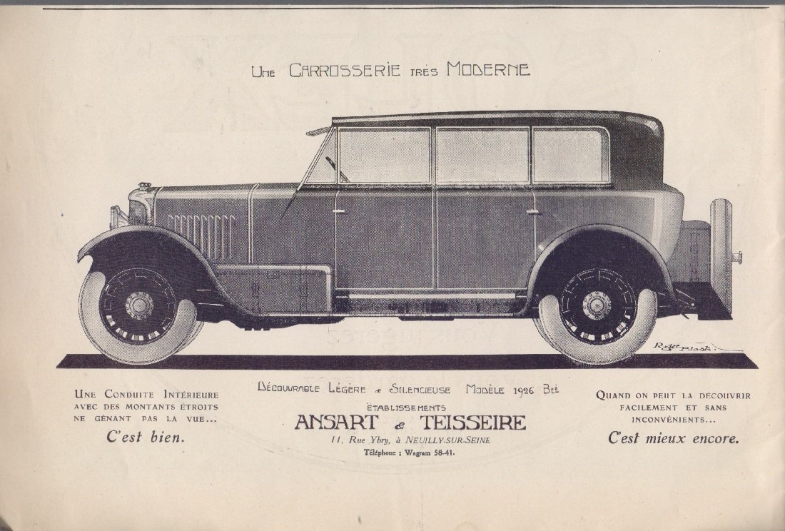 Ansard e Teisserie, une carrosserie tres moderne. Advertising 1926 | Immagine principale