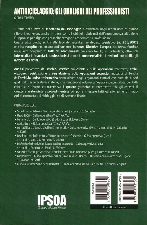 Antiriciclaggio: gli Obblighi dei Professionisti Prima Edizione IPSOA Guida 2008 | Immagine Gallery 2