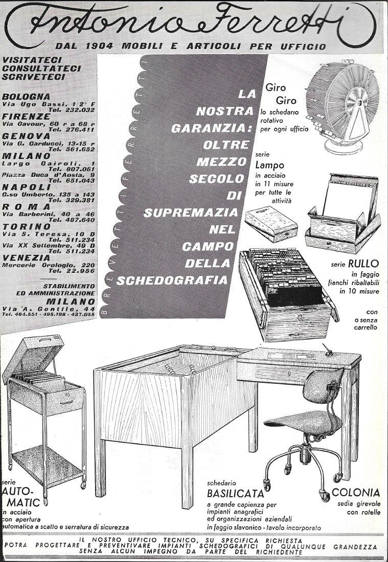Antonio Ferretti mobili per l'ufficio/ Erbadol. Advertising 1961 fronte/retro | Immagine principale