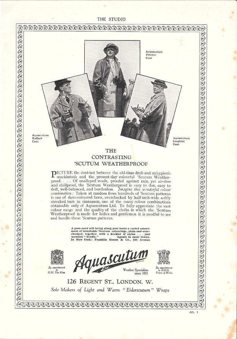 Aquascuntum, the contrasting Scutum Weatherproof. Advertising 1924 | Immagine principale