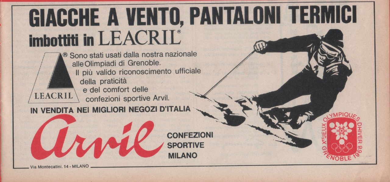 Arvil. Confezioni sportive Milano. Advertising 1968 | Immagine principale