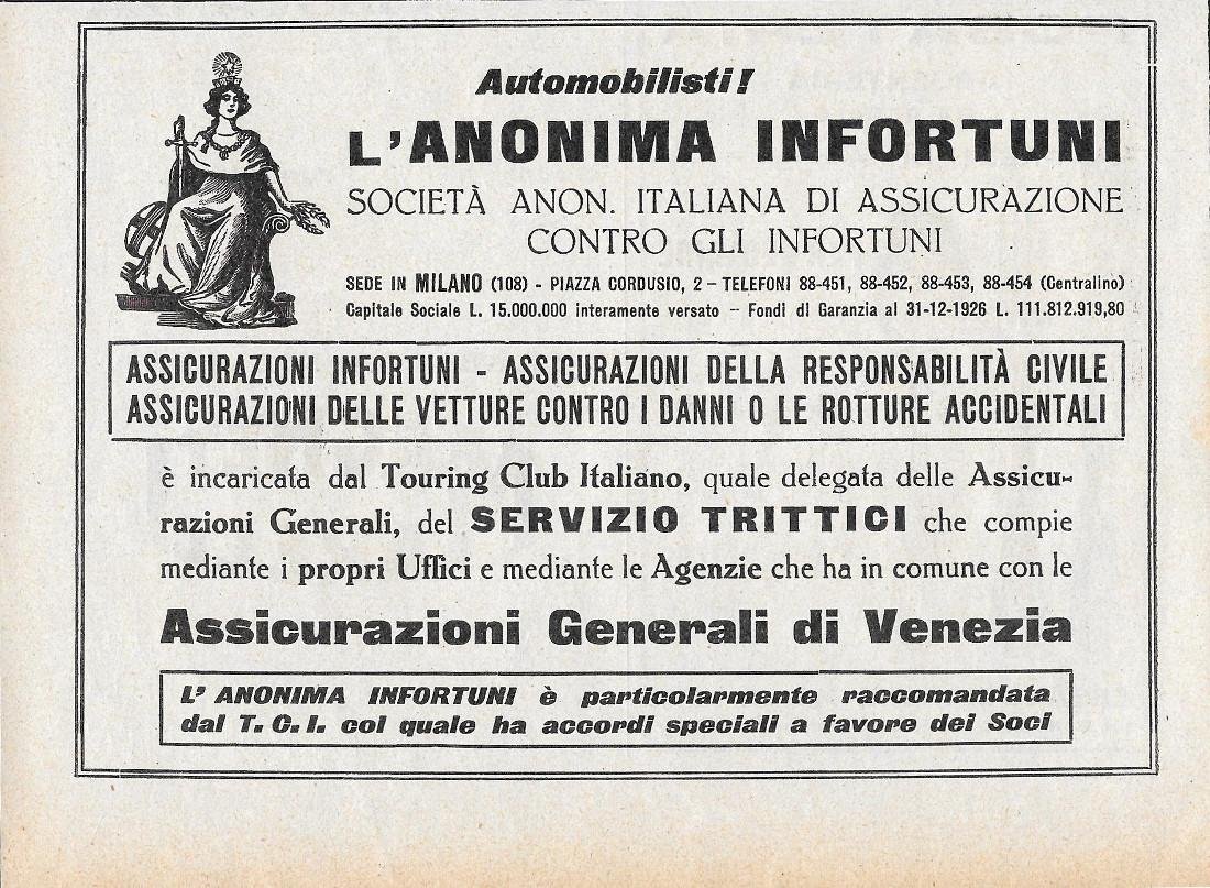Assicurazioni Generali di Venezia - Anonima Infortuni. Advertising 1928 | Immagine principale