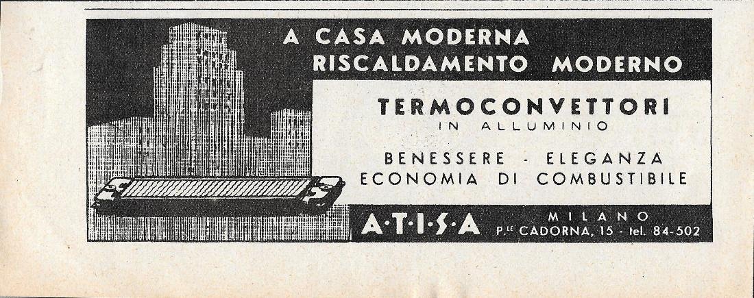 Atisa termoconvettori in alluminio. Advertising 1942 | Immagine principale