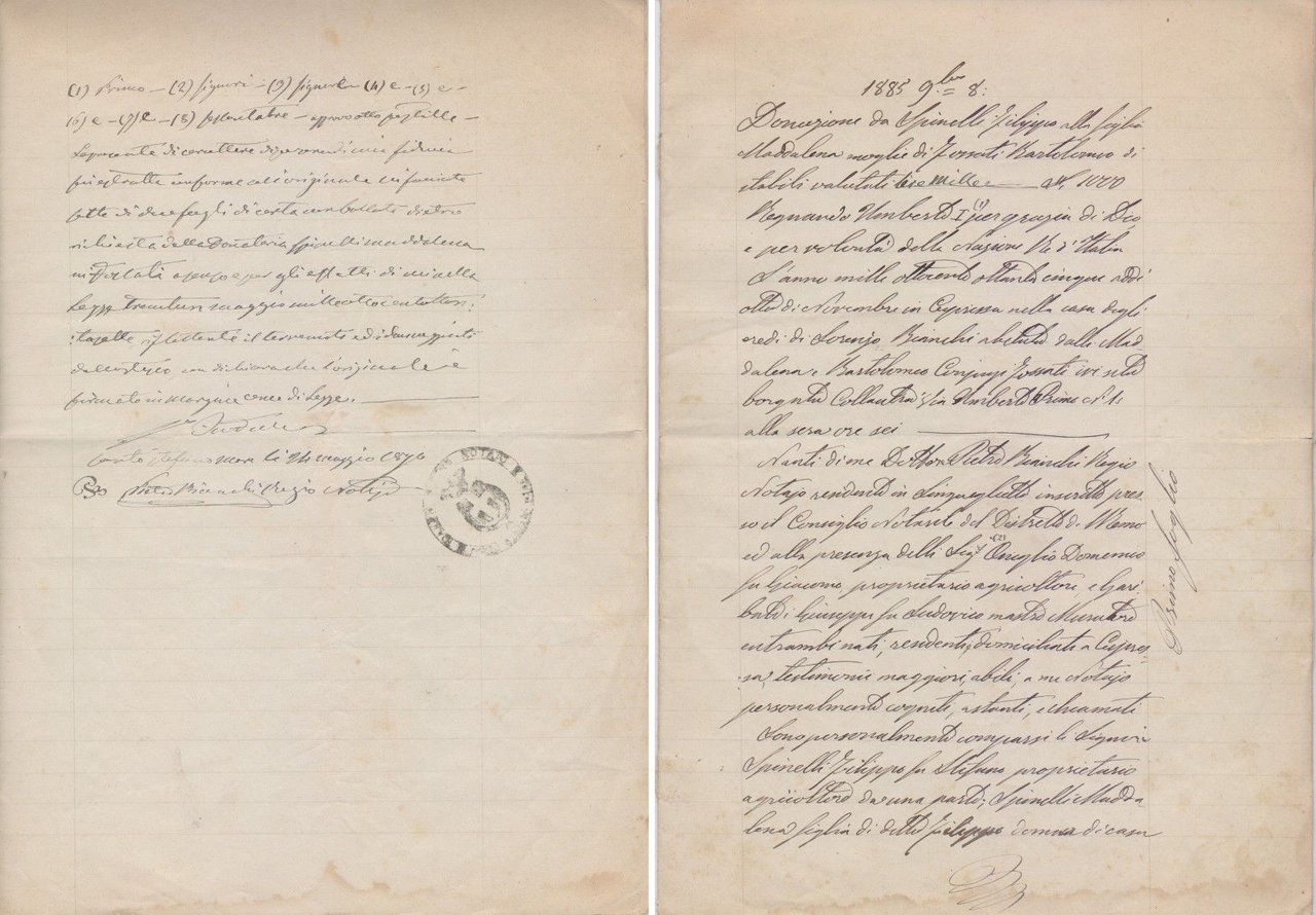 Atto di donazione. Cipressa borgata Collautra (IM) 1885 | Immagine principale