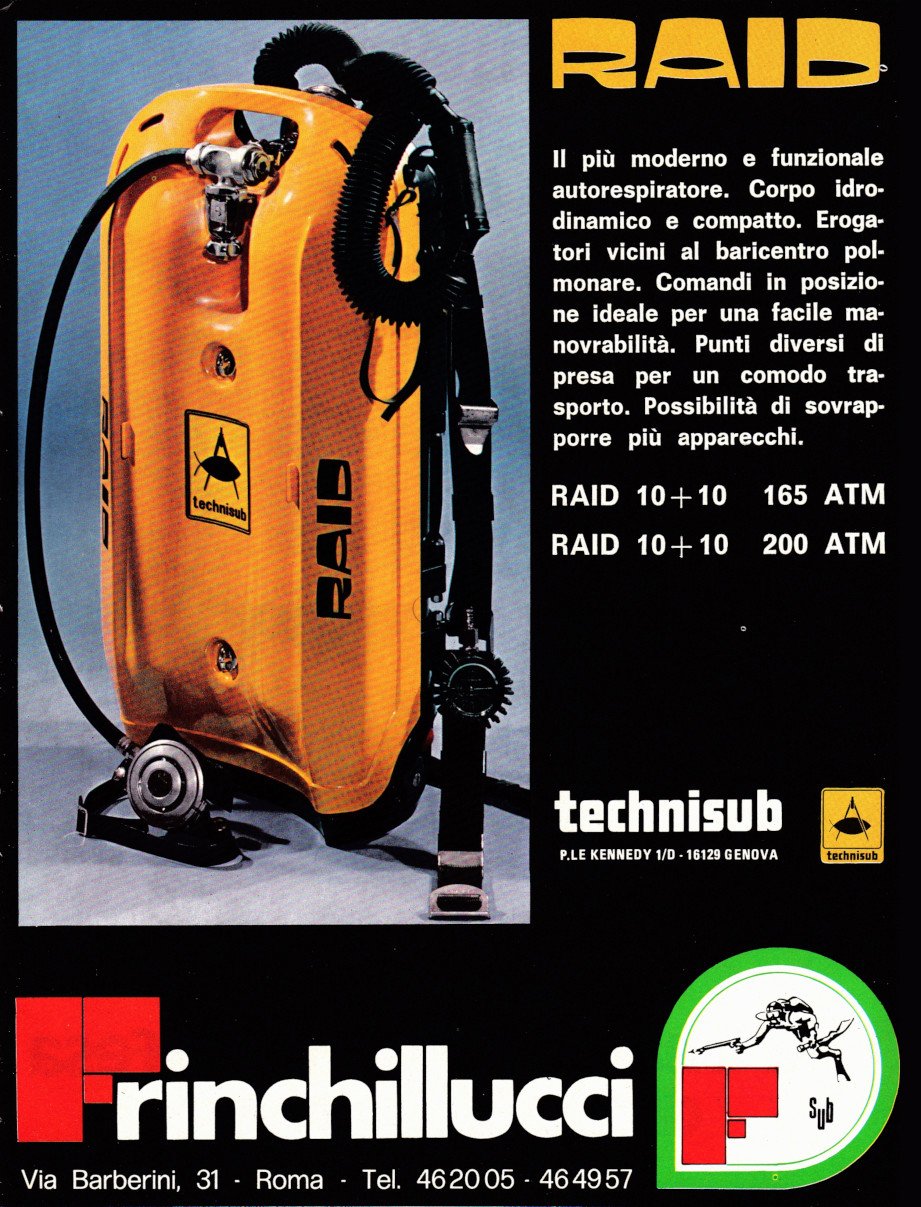 Autorespiratore Raid Technisub/Dentifricio Tau-Marin. Advertising 1974 | Immagine principale