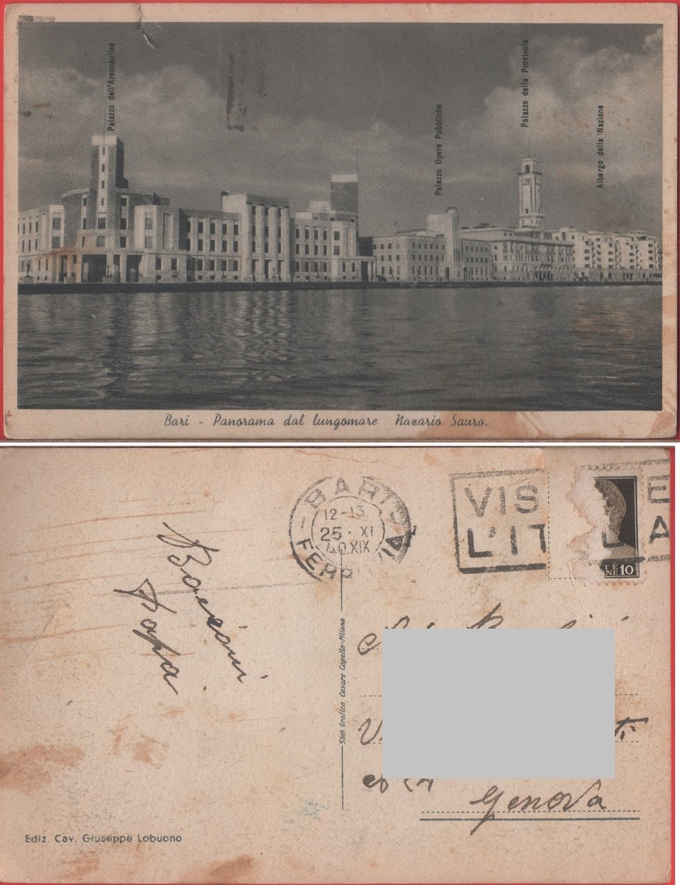 Bari. Panorama dal lungomare Nazario Sauro. Viaggiata 1925 | Immagine principale