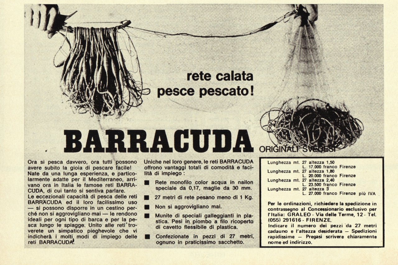 Barracuda rete calata pesce pescato! Originali svedesi. Advertising 1974 | Immagine principale