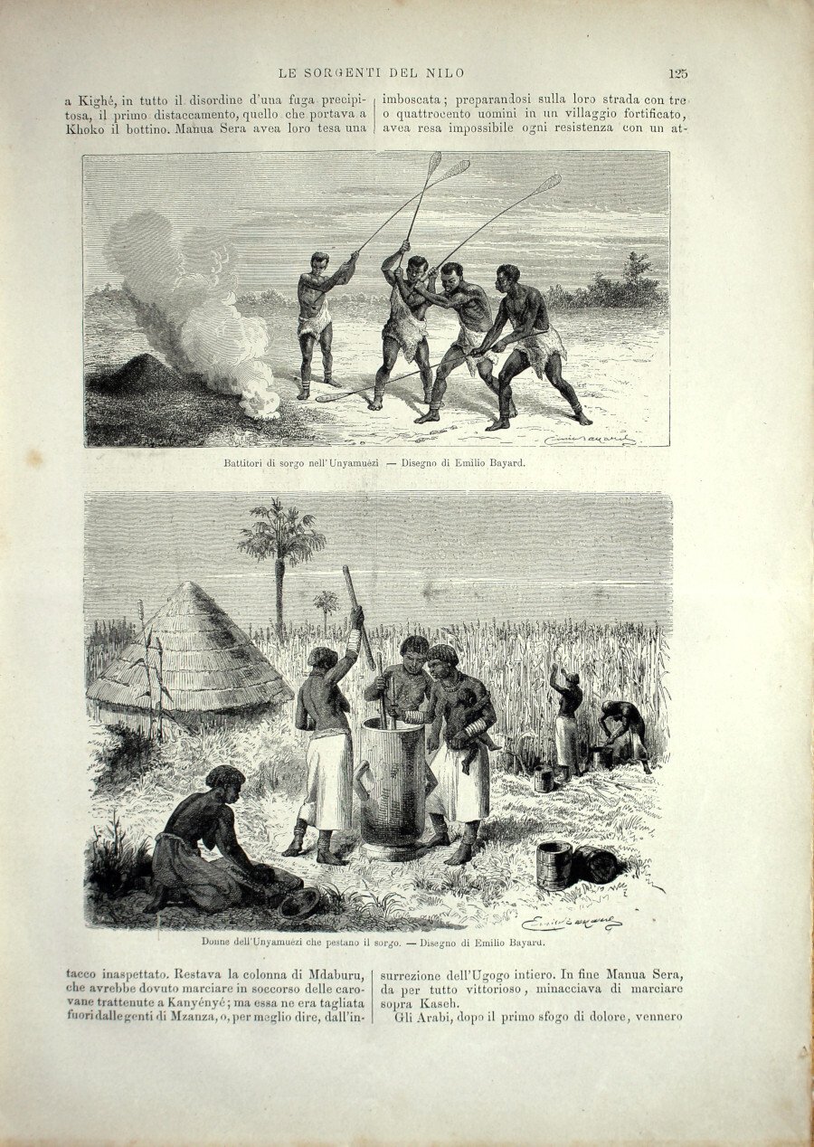 Battitori di sorgo nell'Anyamuezi; Donne dell'Anyamuezi. Stampa 1864 | Immagine principale