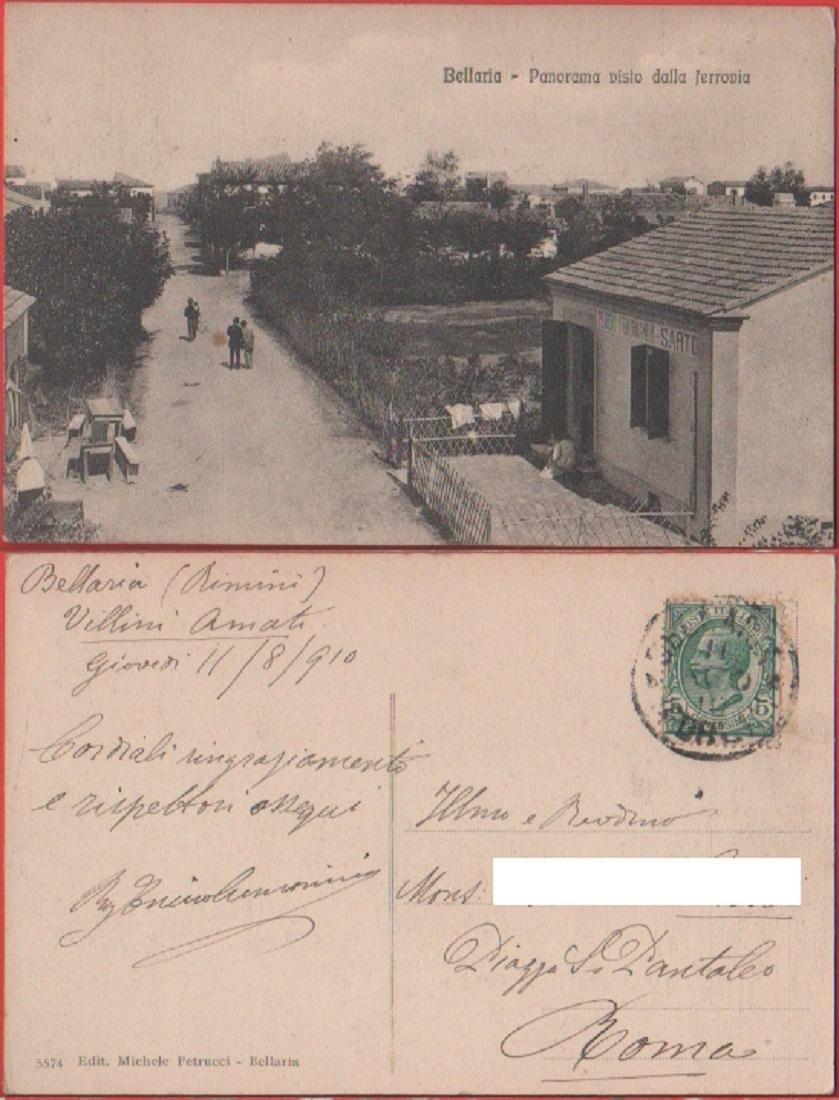 Bellaria (RN). Panorama visto dlla ferrovia. Viaggiata 1910. Animata, insegna | Immagine principale
