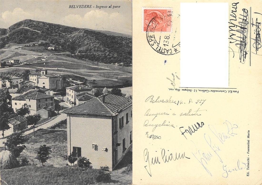 Belvedere (BO) Ingresso al paese. Viaggiata 1957 | Immagine principale
