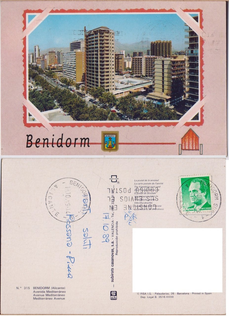 Benidorm (Alicante). Avenida Mediterraneo. Viaggiata 1989 | Immagine principale