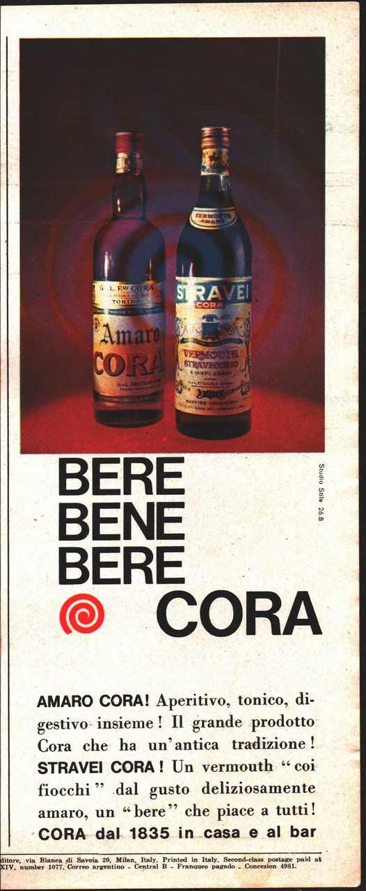 Bere bene bere Cora. Advertising 1961 | Immagine principale