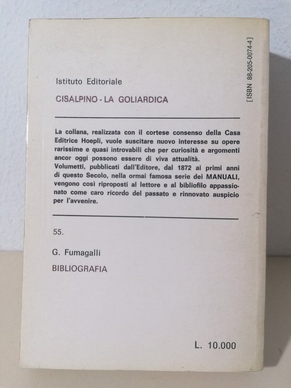 Bibliografia - Fumagalli, Libro Cisalpino Goliardica Anastatica Hoepli 1977