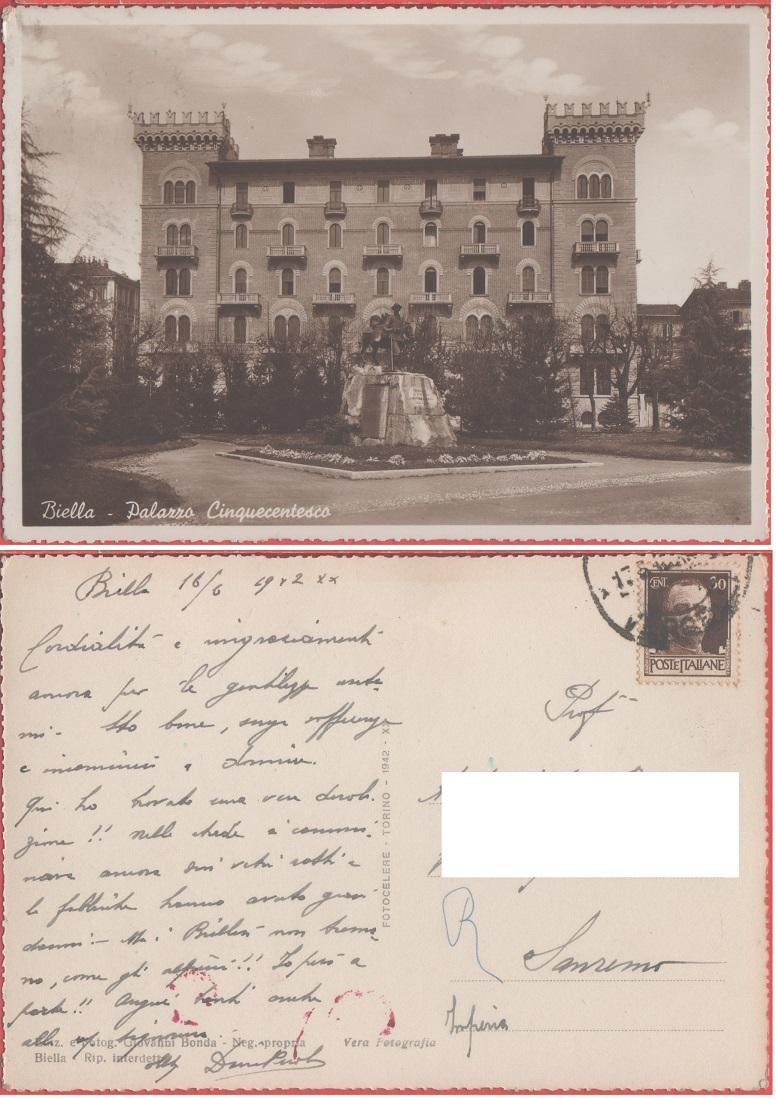 Biella. Palazzo cinquecentesco. Viaggiata 1942. Fotografica | Immagine principale