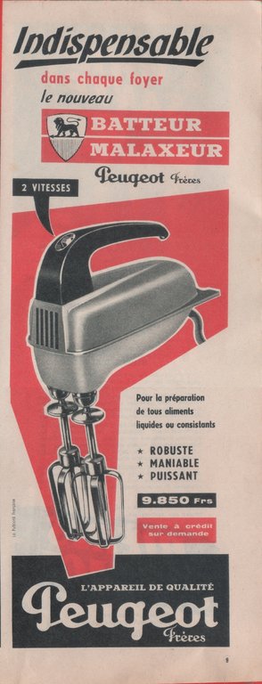 Biere d'Alsace/ Batteur Malaxeur Peugeot. Advertising 1956 | Immagine Gallery 2