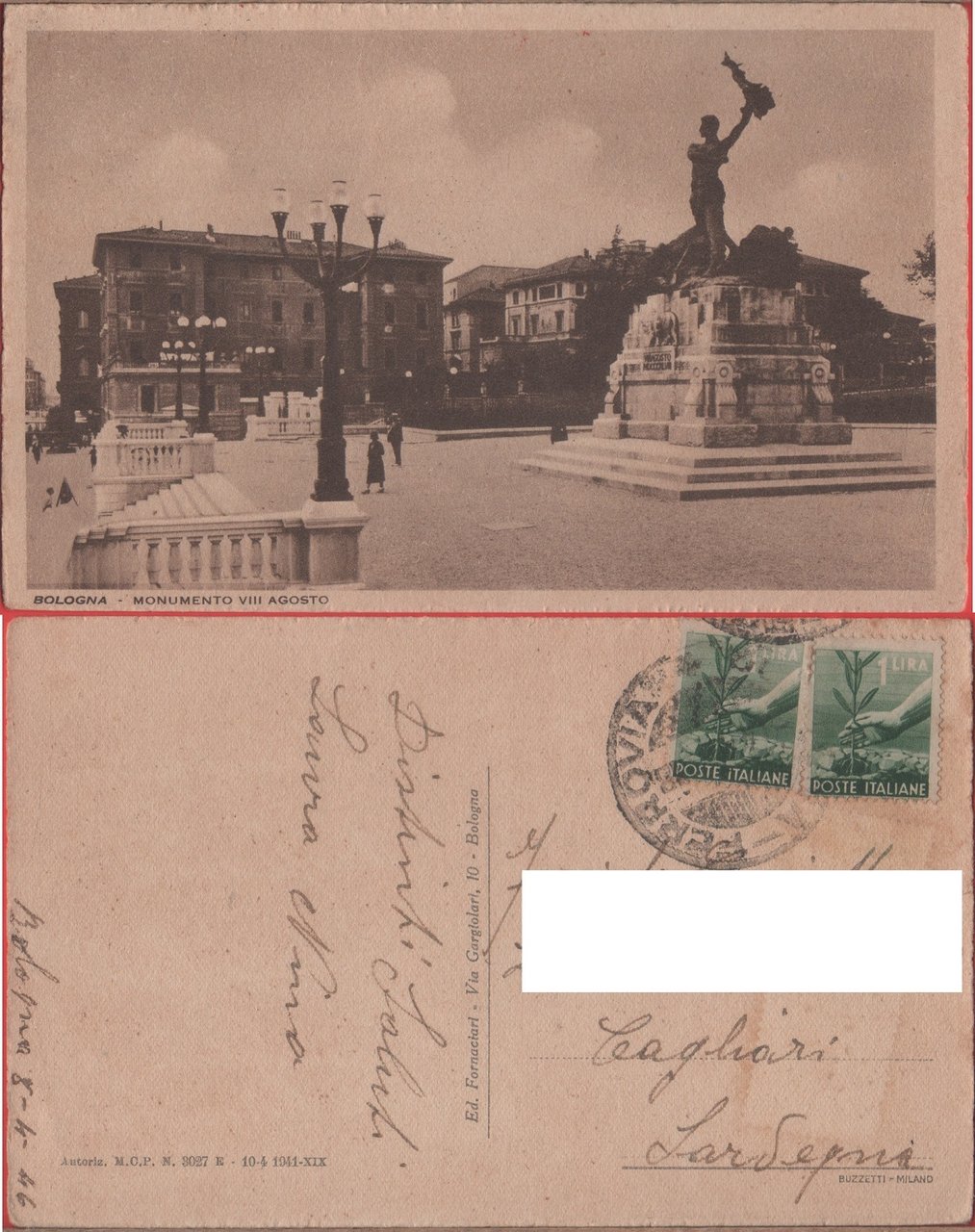 Bologna. Monumento VIII agosto. Viaggiata 1946 | Immagine principale