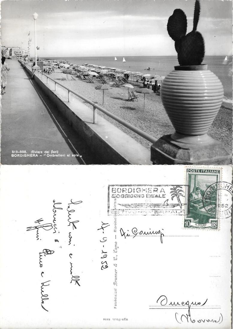 Bordighera, Ombrelloni al sole. Viaggiata 1952 | Immagine principale