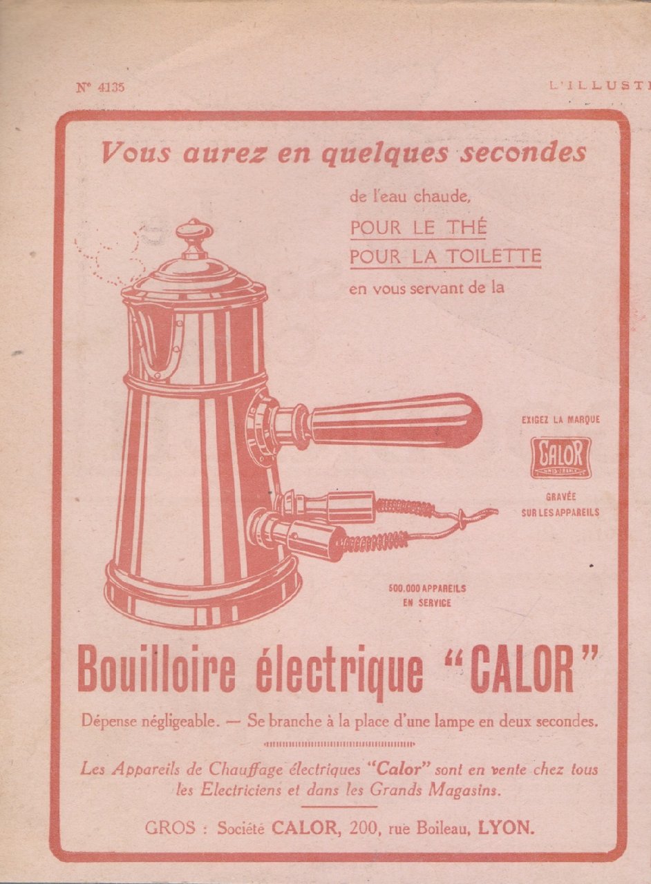 Bouilloire electrique Calor. Advertising 1922 | Immagine principale