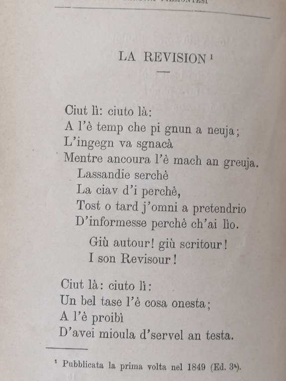 Brofferio Canzoni Piemontesi Libro Antico 1881 Casanova 7^ Edizione Dialetto
