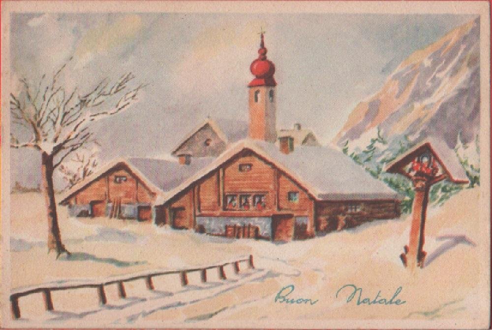 Buon Natale. Chiesa con casa innevata. Non viaggiata | Immagine principale