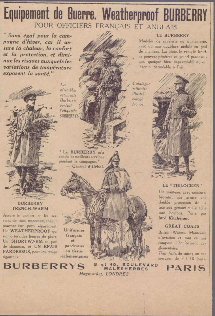 Burberry equipement de guerre. Advertising 1916 | Immagine principale