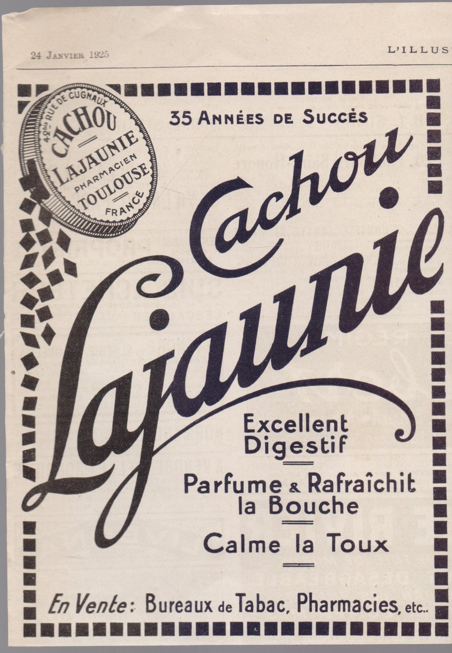 Cachou Lajaunie. Lajaunie Pharmacien Toulouse. Advertising 1925 | Immagine principale