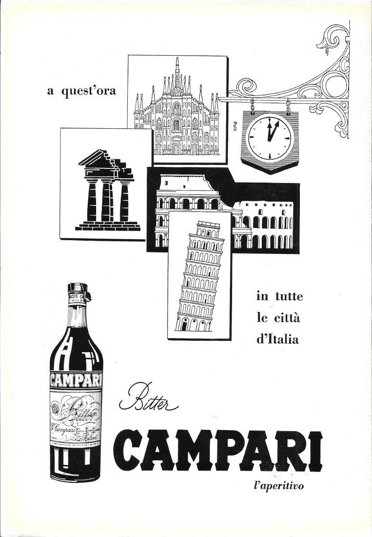 Campari Bitter/Shell X-100 multigrade. Advertising 1961 fronte/retro | Immagine principale