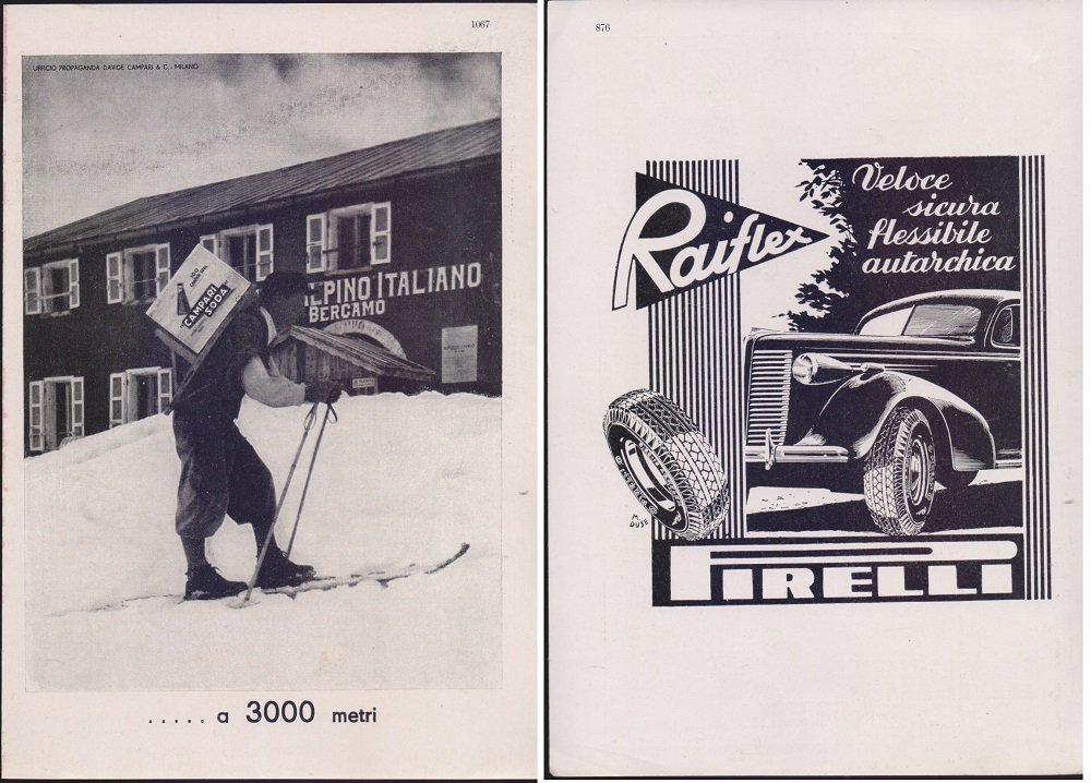 Campari Soda a 3000 metri/Pirelli Raiflex. Advertising 1940 | Immagine principale