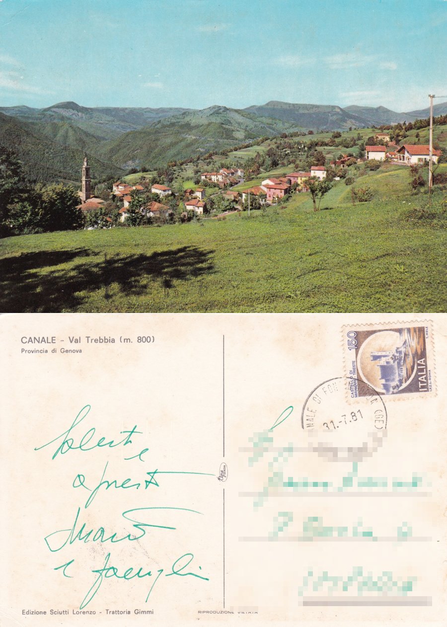 Canale (GE). Val Trebbia. Viaggiata 1981 | Immagine principale