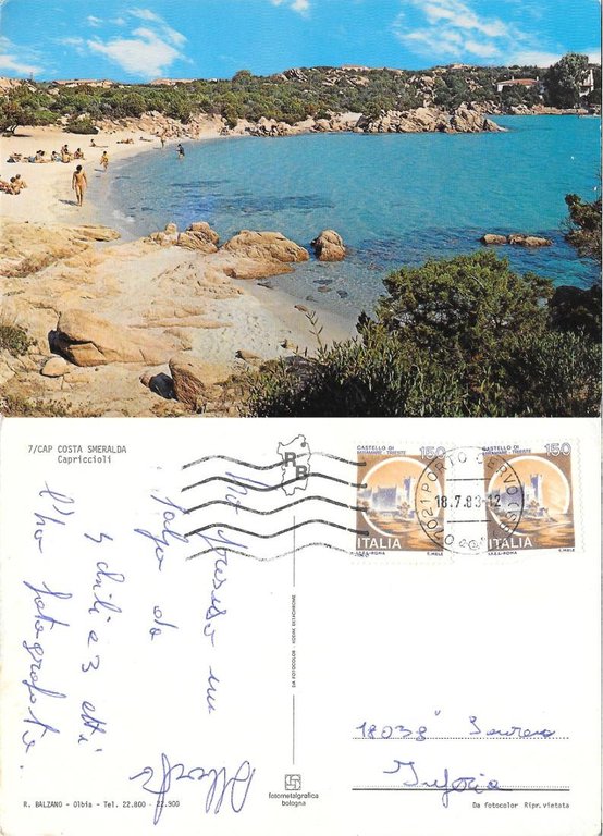 Capriccioli. Costa Smeralda. Viaggiata 1983