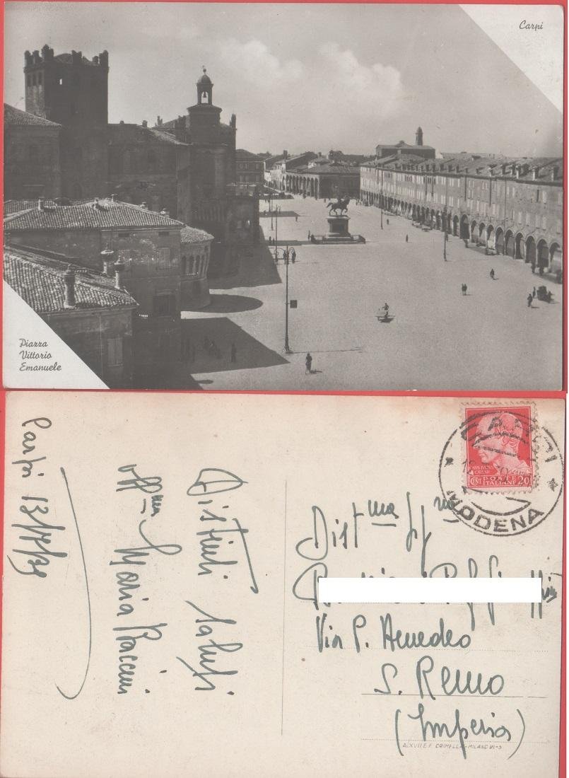 Carpi. Piazza Vittorio Emanuele. Viaggiata 1939. Fotografica | Immagine principale