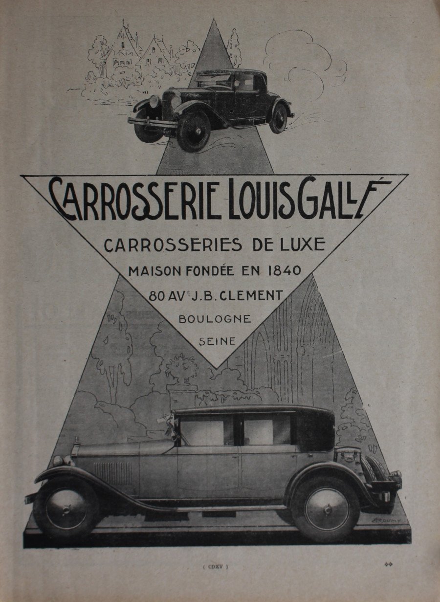 Carrosserie Louis Gallé. Advertising 1926 | Immagine principale
