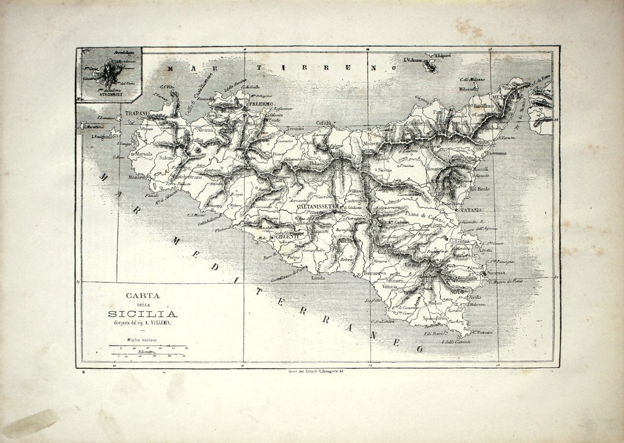 Carta della Sicilia/Tipi e costumi siciliani. Stampa 1864 | Immagine principale